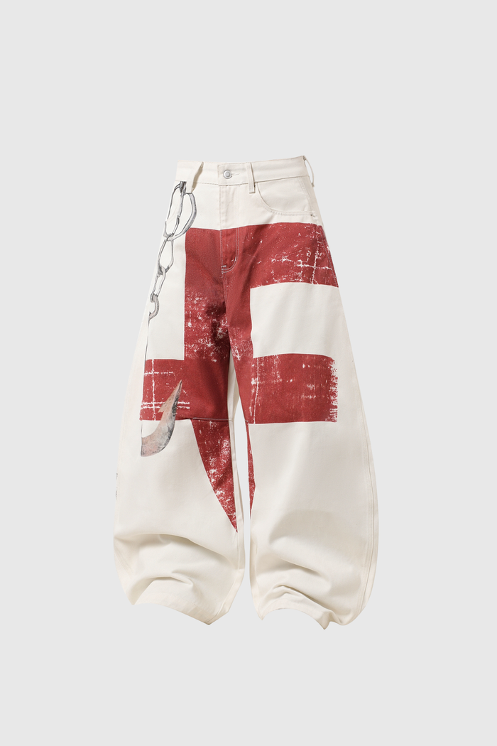 Deep Print Barrel Jeans