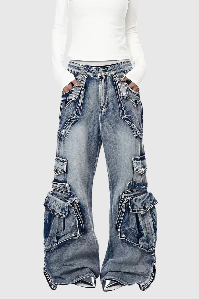 Deepa Pocket Bleached Jeans In Blue