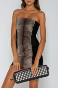 Deimos Strapless Faux Fur Mini Dress In Black