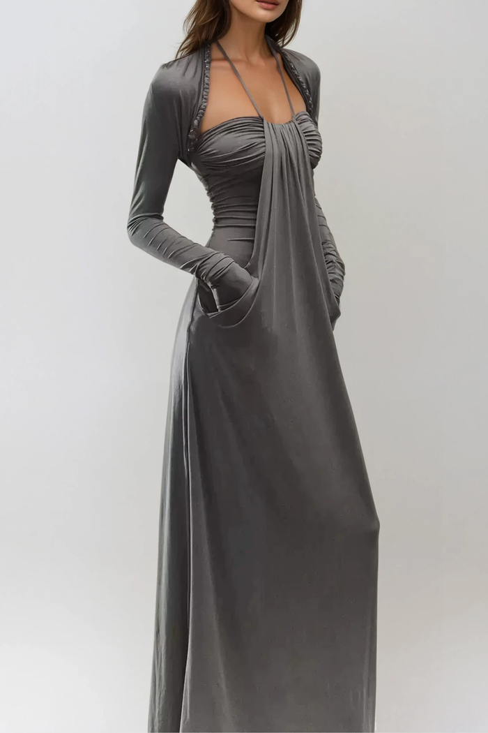 Delaiah Halter Neck Ruch Maxi Dress