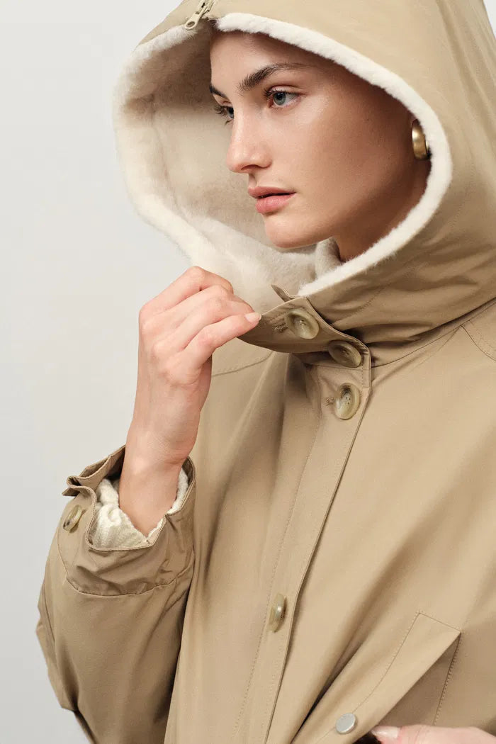Detachable Quilted Lining Fur Collar Parka in Lightweight Blend-1
