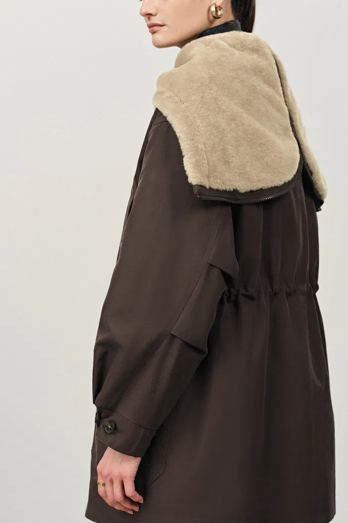 Detachable Quilted Lining Fur Collar Parka in Lightweight Blend-2