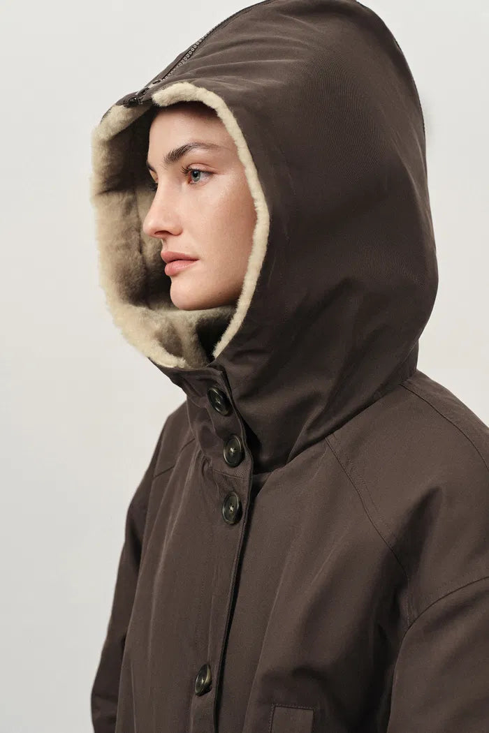 Detachable Quilted Lining Fur Collar Parka in Lightweight Blend-2