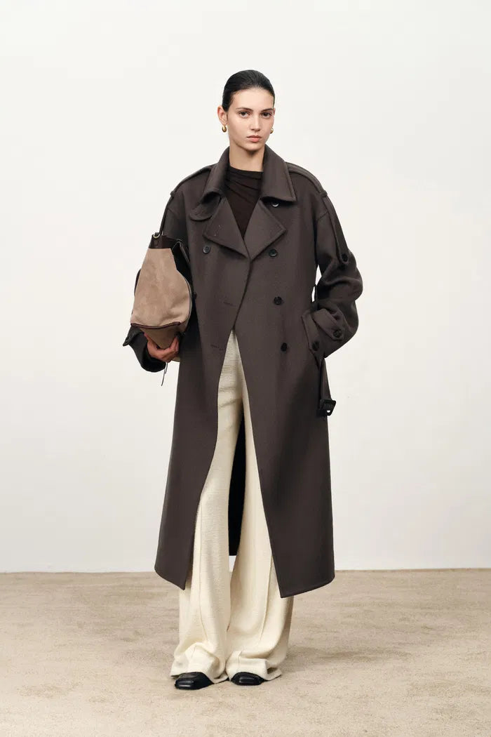 Double Breasted Long Coat in Double Face Merino Cashmere
