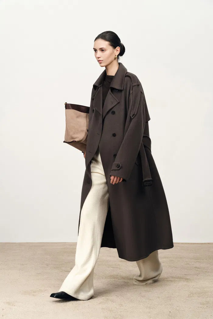 Double Breasted Long Coat in Double Face Merino Cashmere