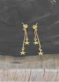 Double Drop Charm Stud Earrings - Gold Plated