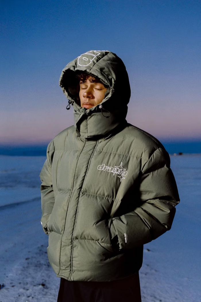 Drama Call Detachable Puffer Olive