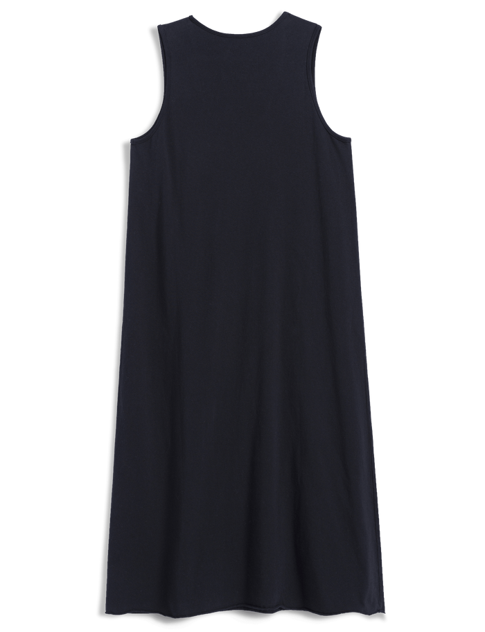Navy sleeveless dress on a white background