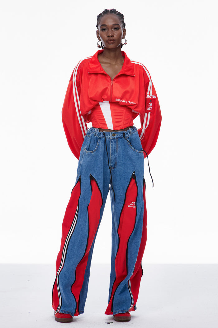 Edelmira Deconstruct Barrel Jeans In Red