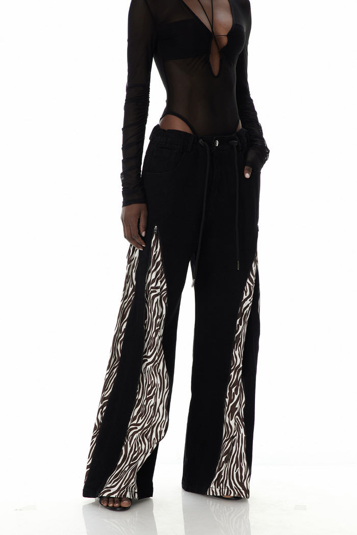 Edelmira Zebra Print Zipper Jeans In Brown
