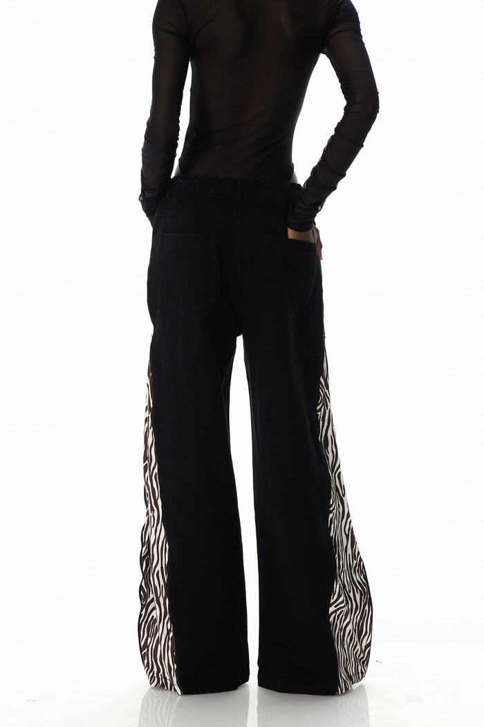 Edelmira Zebra Print Zipper Jeans In Brown