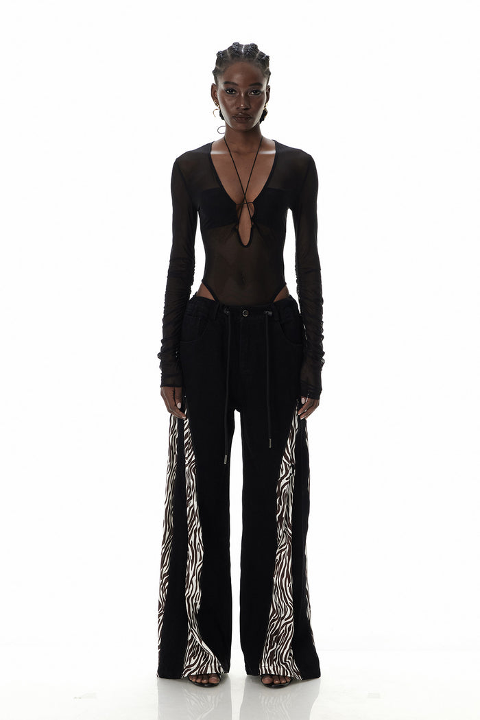 Edelmira Zebra Print Zipper Jeans In Brown