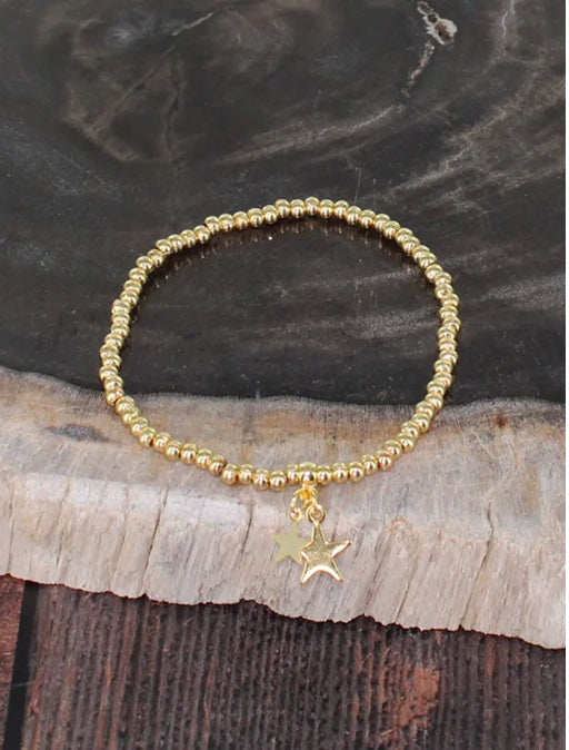 Elasticated Bracelet with Star Charms - Gold Plated