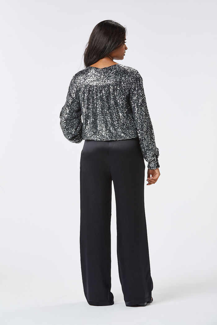 ELSIE WRAP SEQUIN BLOUSE (GREY)