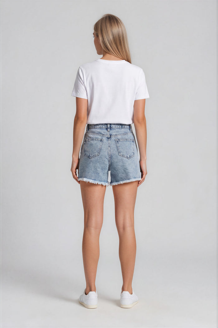 Esme Double Waistband Denim Shorts - Acid Light Wash