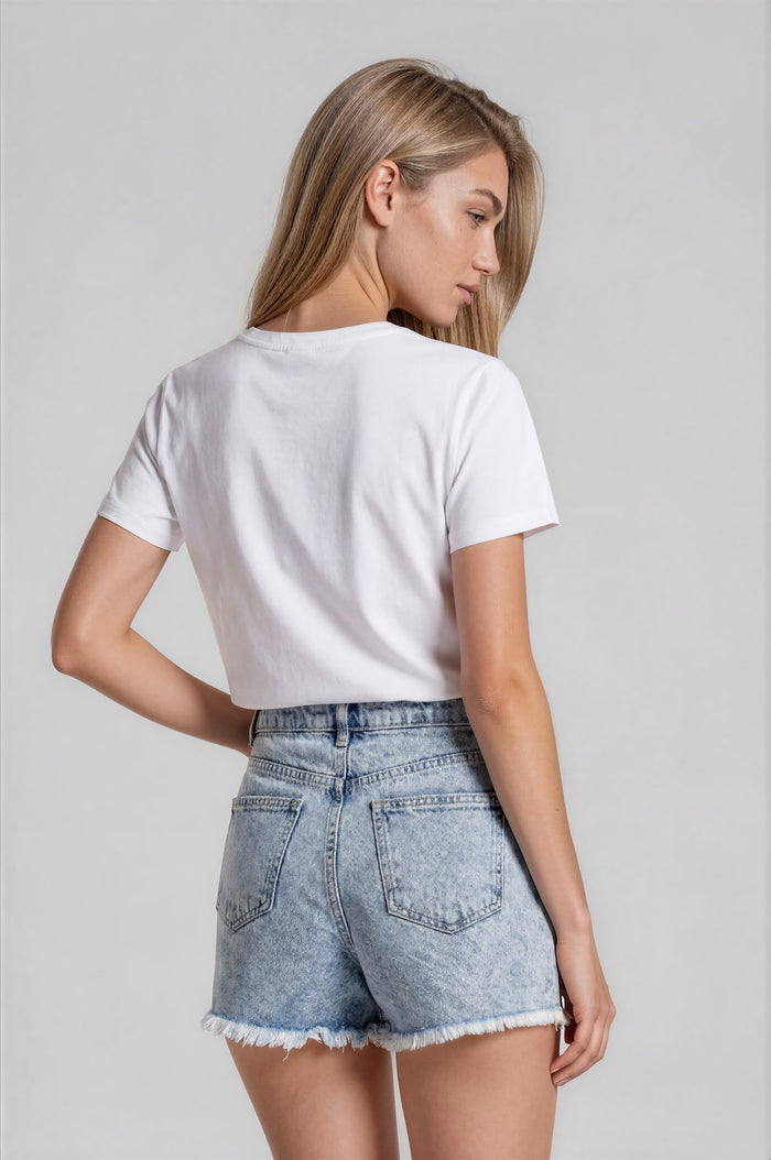 Esme Double Waistband Denim Shorts - Acid Light Wash
