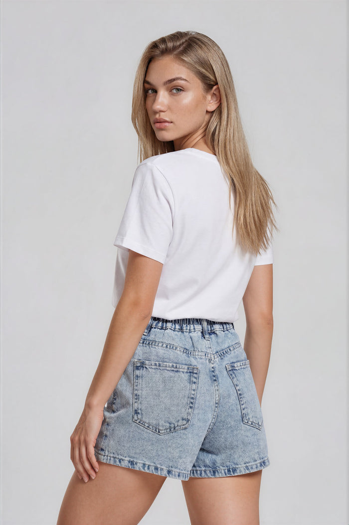 Eva Paperbag Denim Shorts - Light Blue