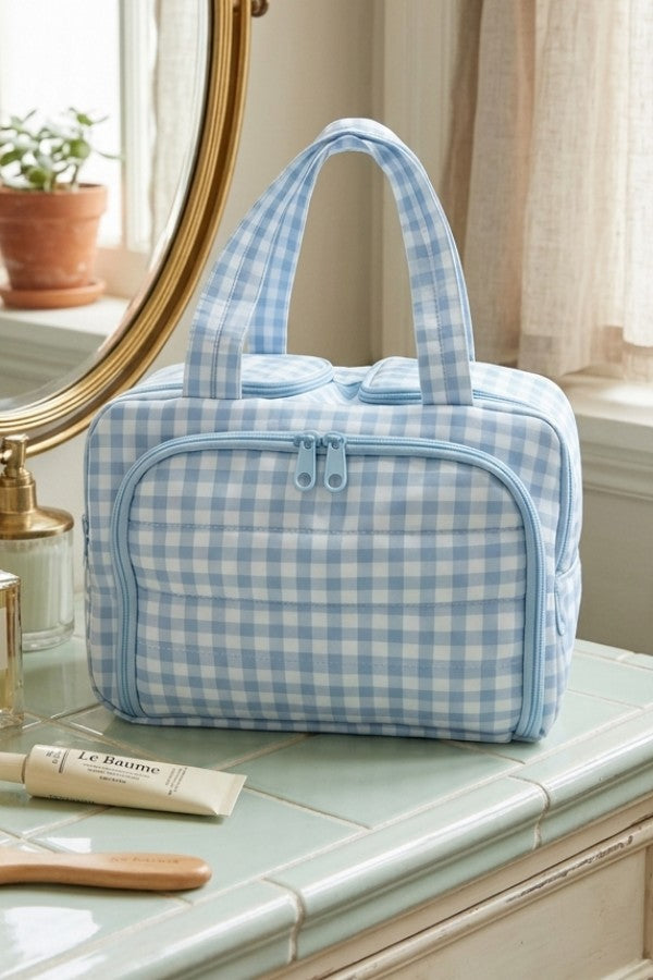 Evelyn Blue Gingham Cosmetic Case