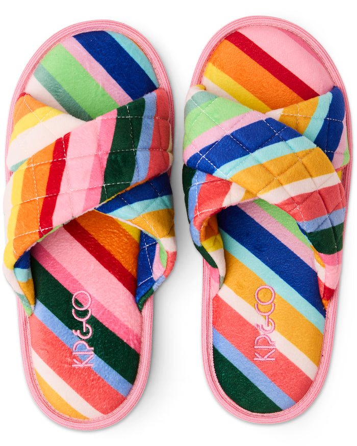 Fete Diagonal Stripe Quilted Velvet Adult Slippers