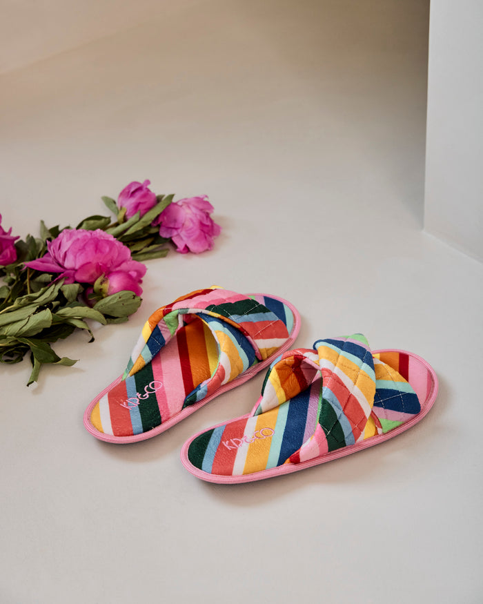 Fete Diagonal Stripe Quilted Velvet Adult Slippers