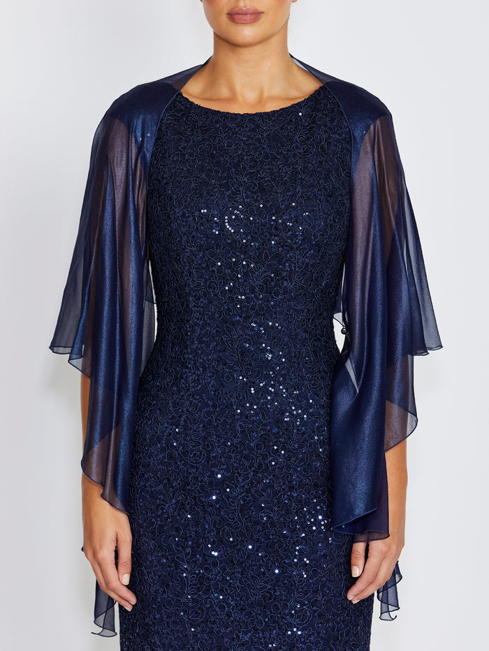 Fortuna Navy Metallic Silk Shrug