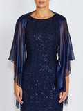 Fortuna Navy Metallic Silk Shrug