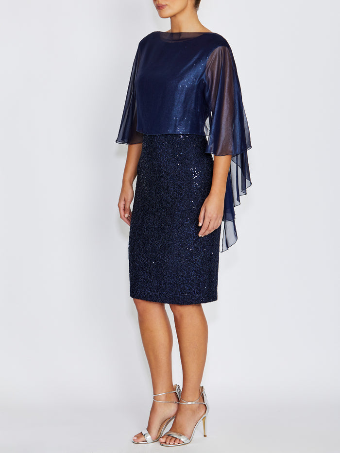 Fortuna Navy Metallic Silk Shrug