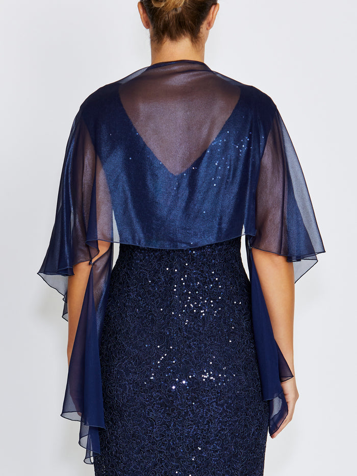 Fortuna Navy Metallic Silk Shrug