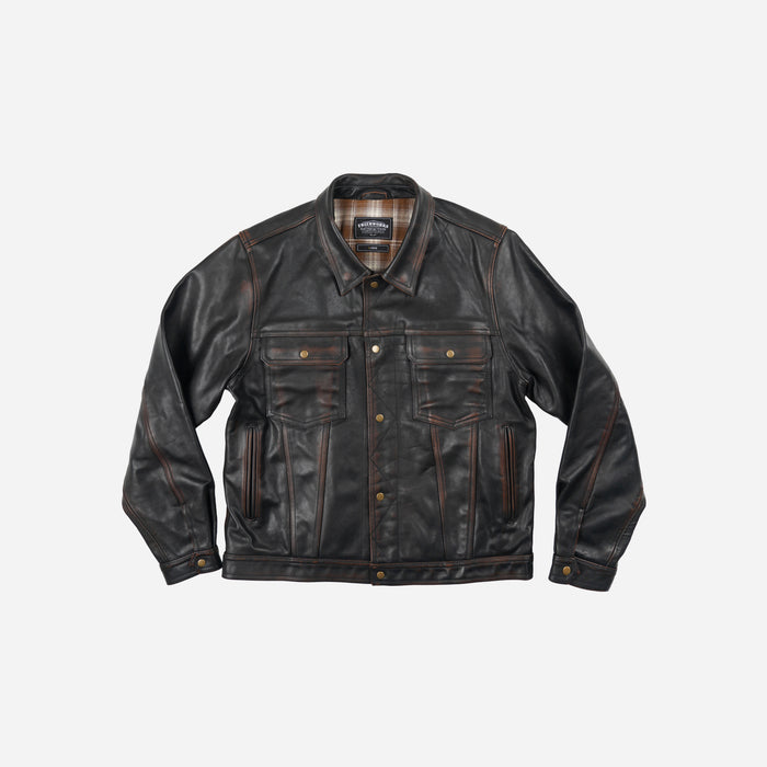 Frizmworks Cowhide Storm Trucker Jacket - Washed Brown