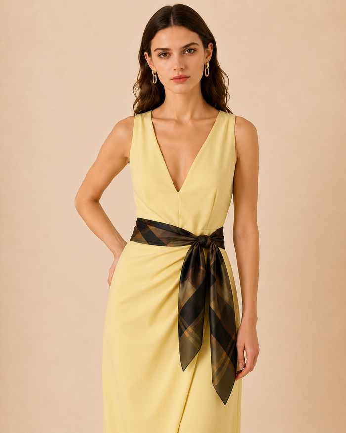 Silk scarf tied on the head as a modern accessory