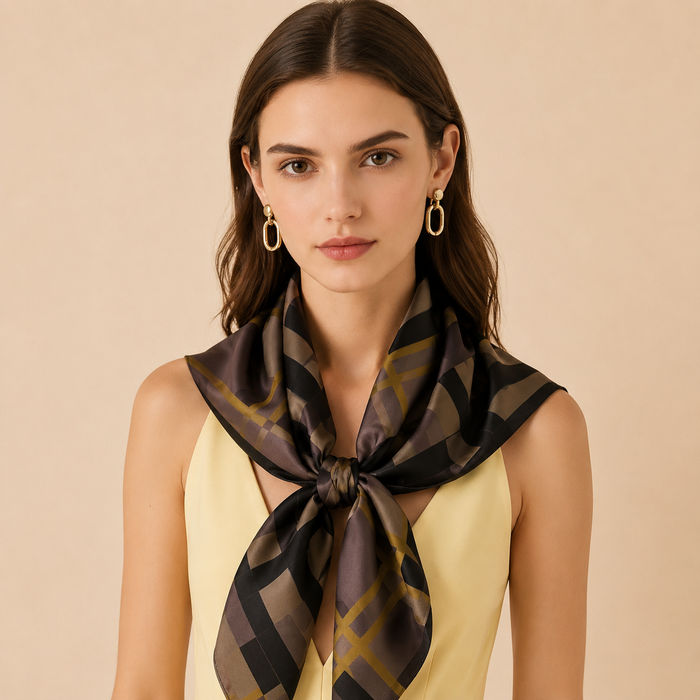 Detail shot of silk fabric and geometric print