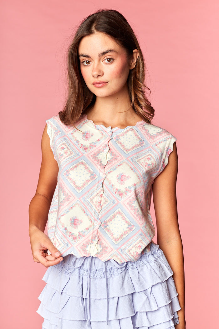 Gillian Floral Knit Cardigan Top