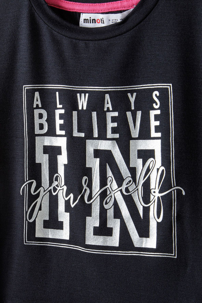 Cropped Sports T-shirt, Believe Print, Black - 3