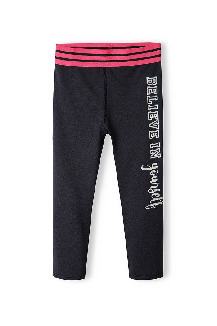 Sport Leggings Black Pink Waistband Slogan - 2