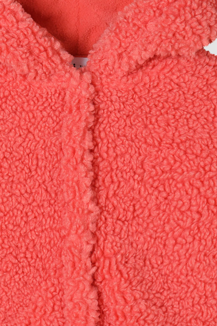 Borg Fleece Hooded Jacket, Coral, Satin Lined - 4