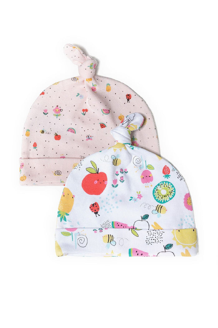 Baby Hats 2-Pack, Fruit Print, Pink White - 1