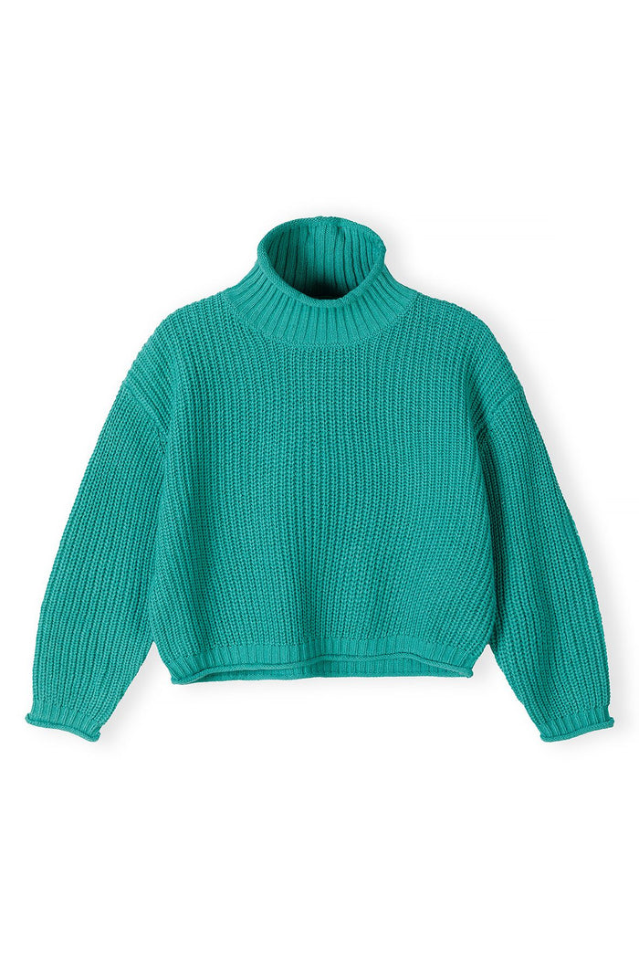 Cropped Turtleneck Jumper, Deep Green - 1
