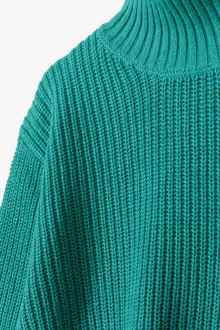 Cropped Turtleneck Jumper, Deep Green - 3