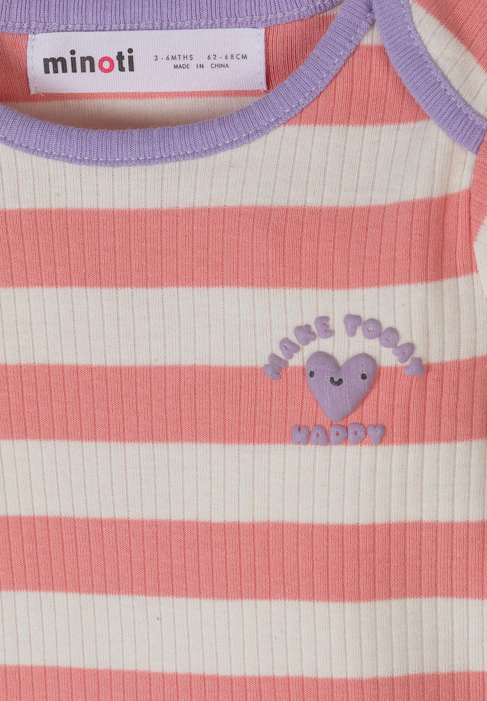 Short Sleeve Bodysuits 3-Pack, Striped Ribbed, Pastel - 6