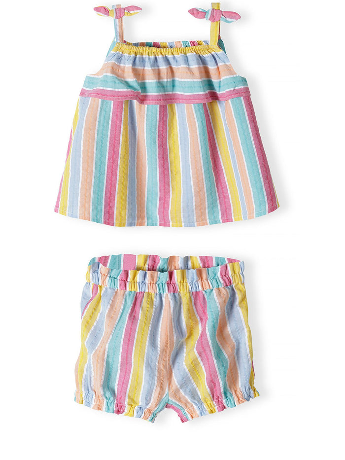 Strappy Top & Shorts Set, Rainbow Stripes, Bow Detail - 2