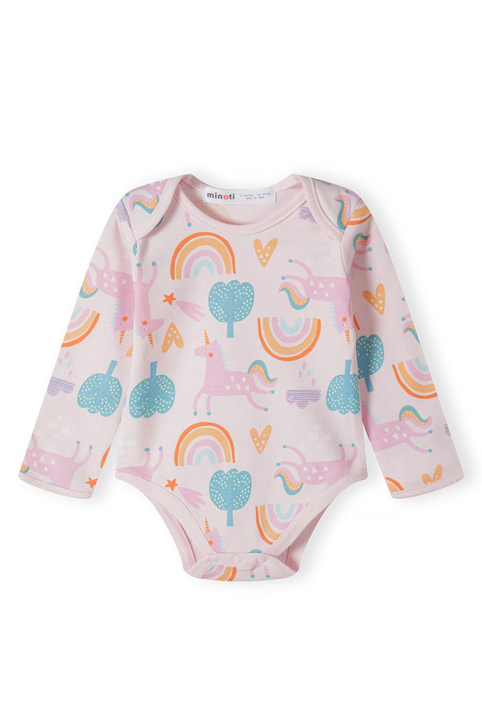 Long Sleeve Bodysuits 4-Pack, Rainbow Unicorn Print, Pink Teal - 3