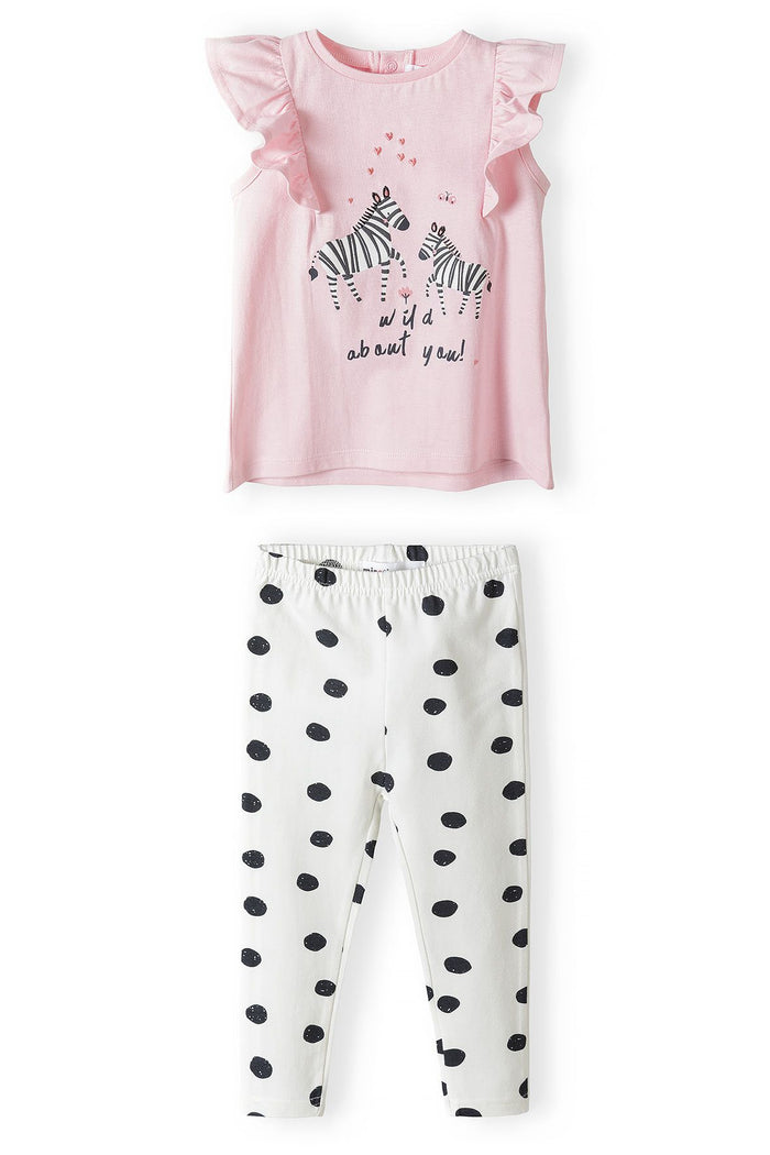T-Shirt & Leggings Set, Zebra Print, Pink Spot - 2