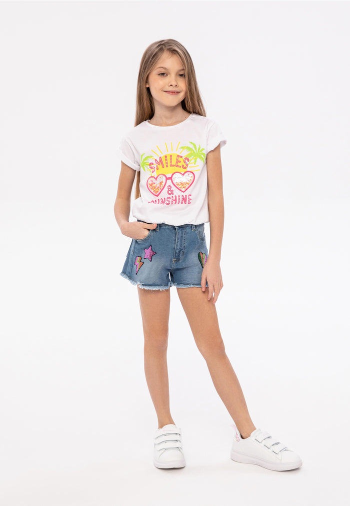Slogan T-Shirt, Smiles & Sunshine, White - 1