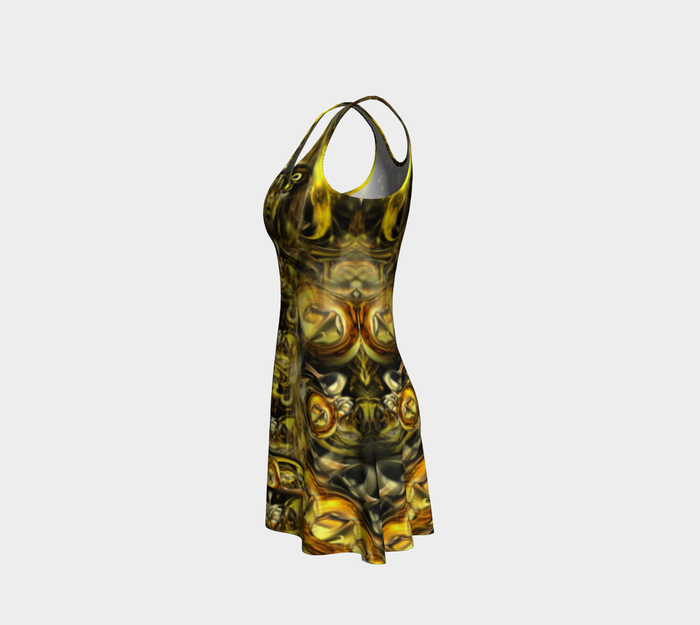 Golden Alien Fitted Flare Dress