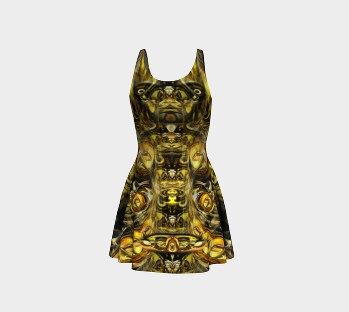 Golden Alien Fitted Flare Dress