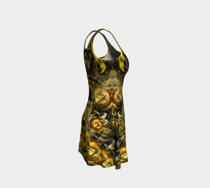 Golden Alien Fitted Flare Dress