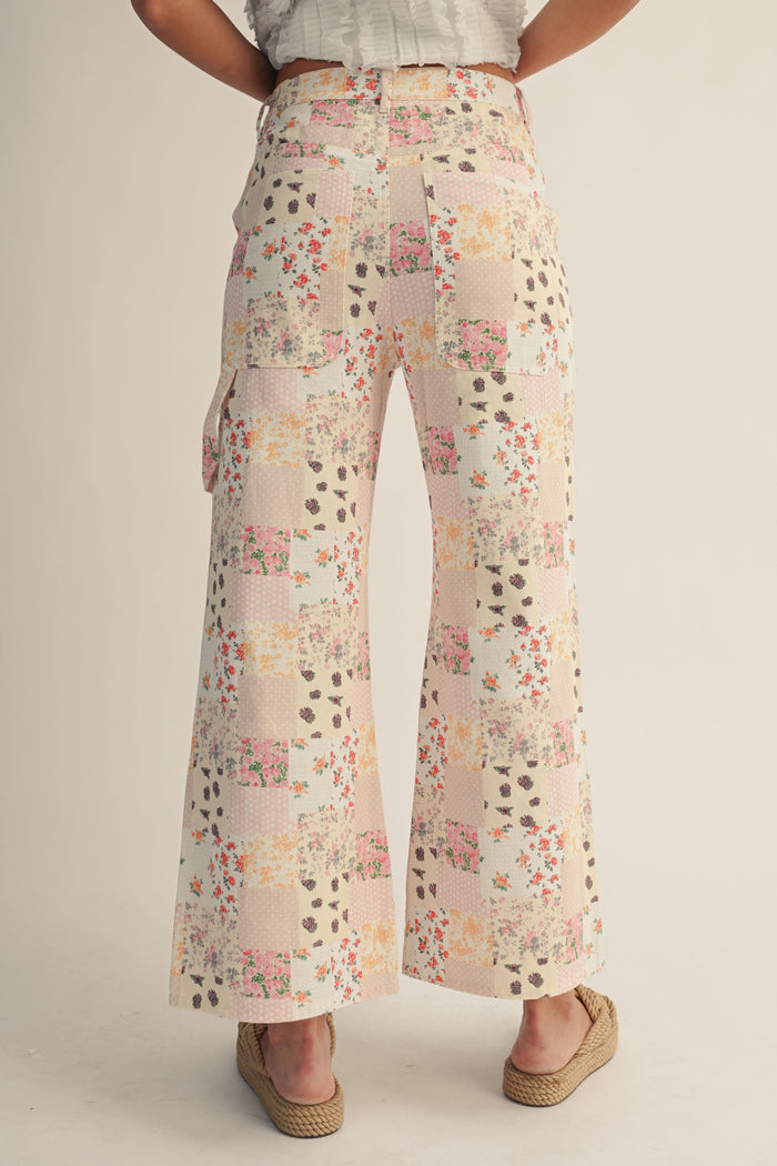 Gracie Pastel Floral Patchwork Wide Leg Pants