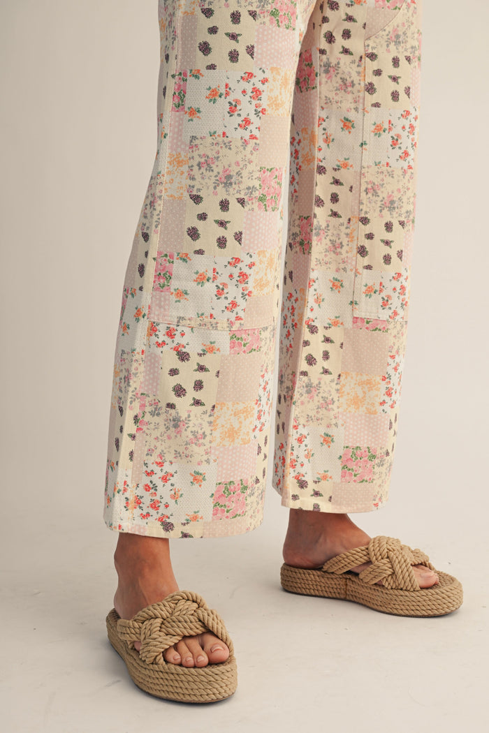 Gracie Pastel Floral Patchwork Wide Leg Pants