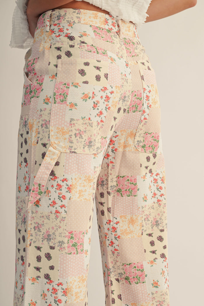 Gracie Pastel Floral Patchwork Wide Leg Pants