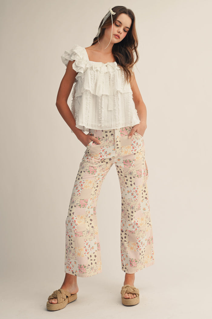 Gracie Pastel Floral Patchwork Wide Leg Pants